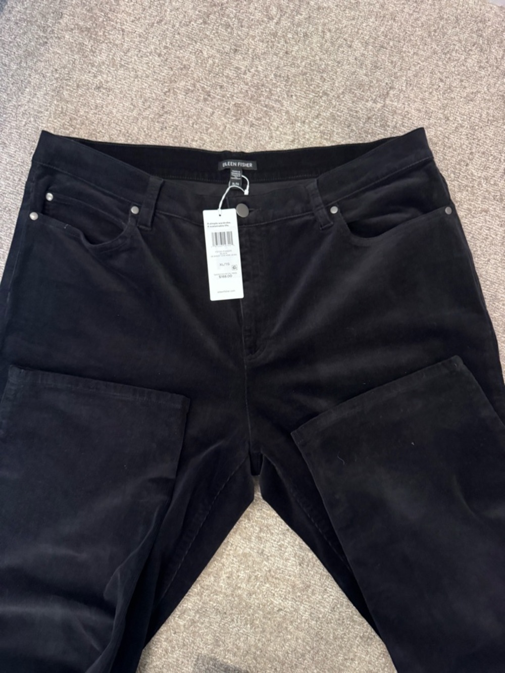 Eileen Fisher Black Organic Cotton Stretch Corduroy Highwaist Stretch Ankle Jean